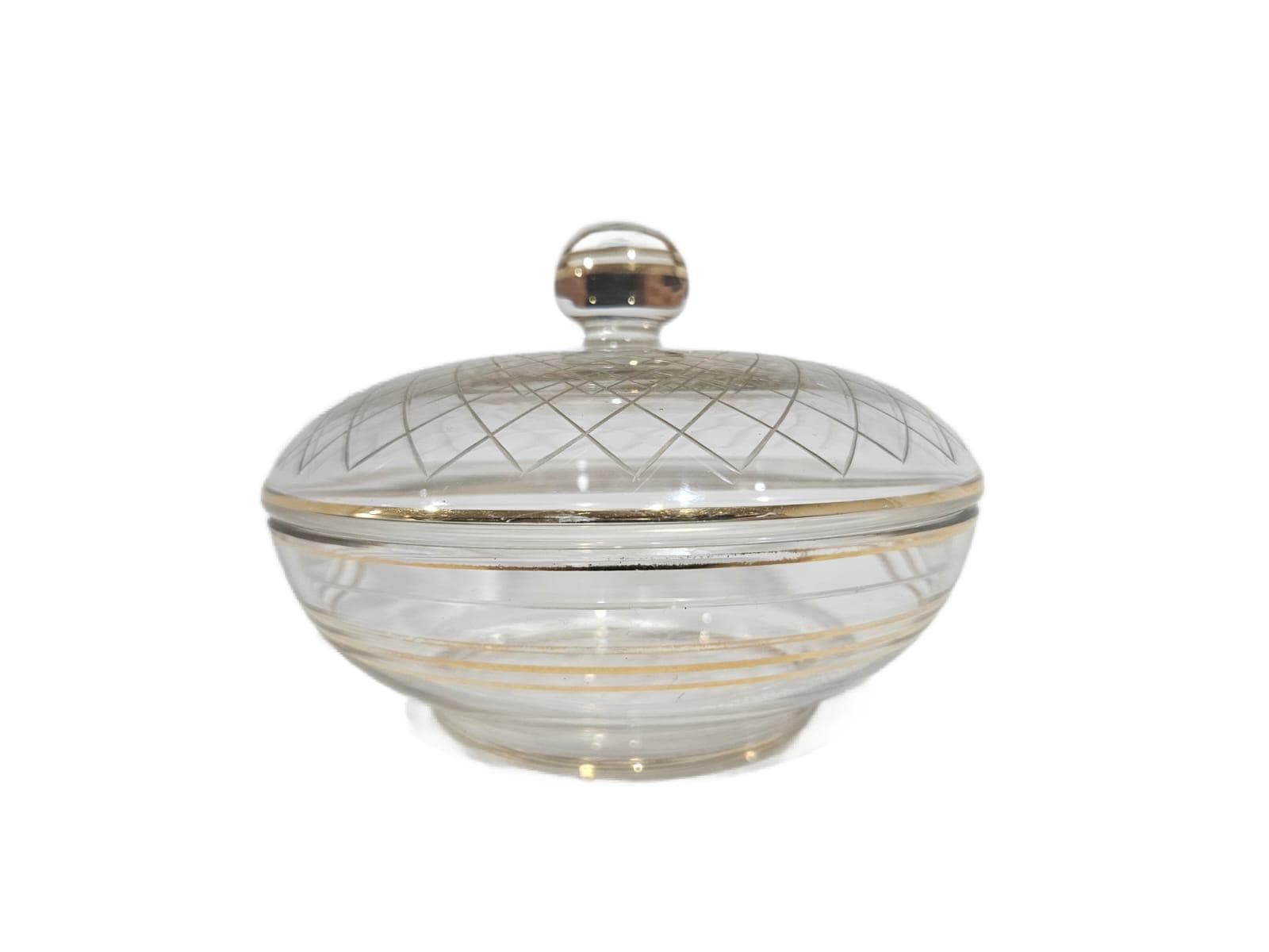 Bonbonniere Art Deco, clear glass, gilt, Austria, 1950s