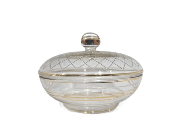 Bonbonniere Art Deco, clear glass, gilt, Austria, 1950s - DIMENSION