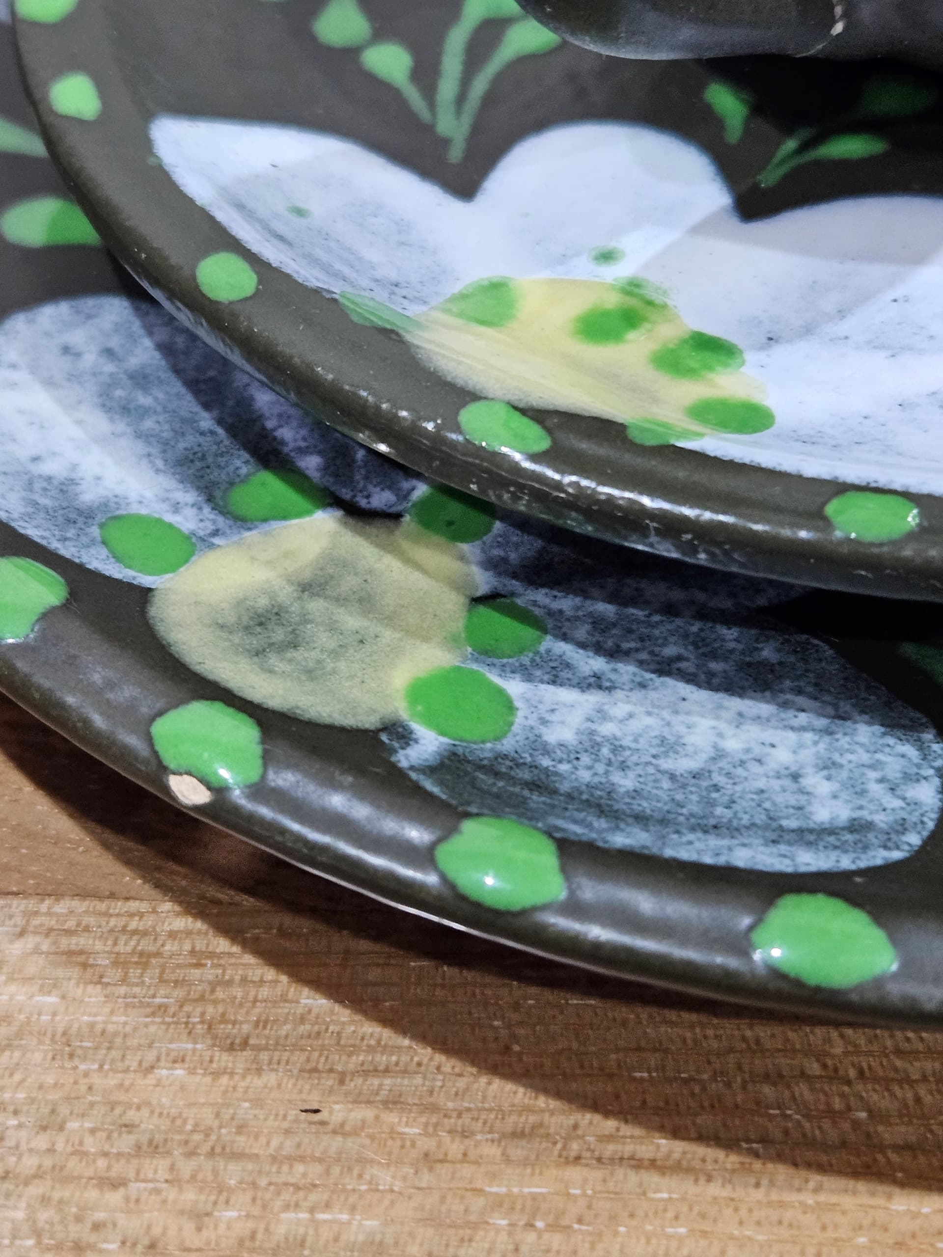 Twenty-two piece coffee and tea set, black white grey green ceramic, Argentina, 1980s. - 366874