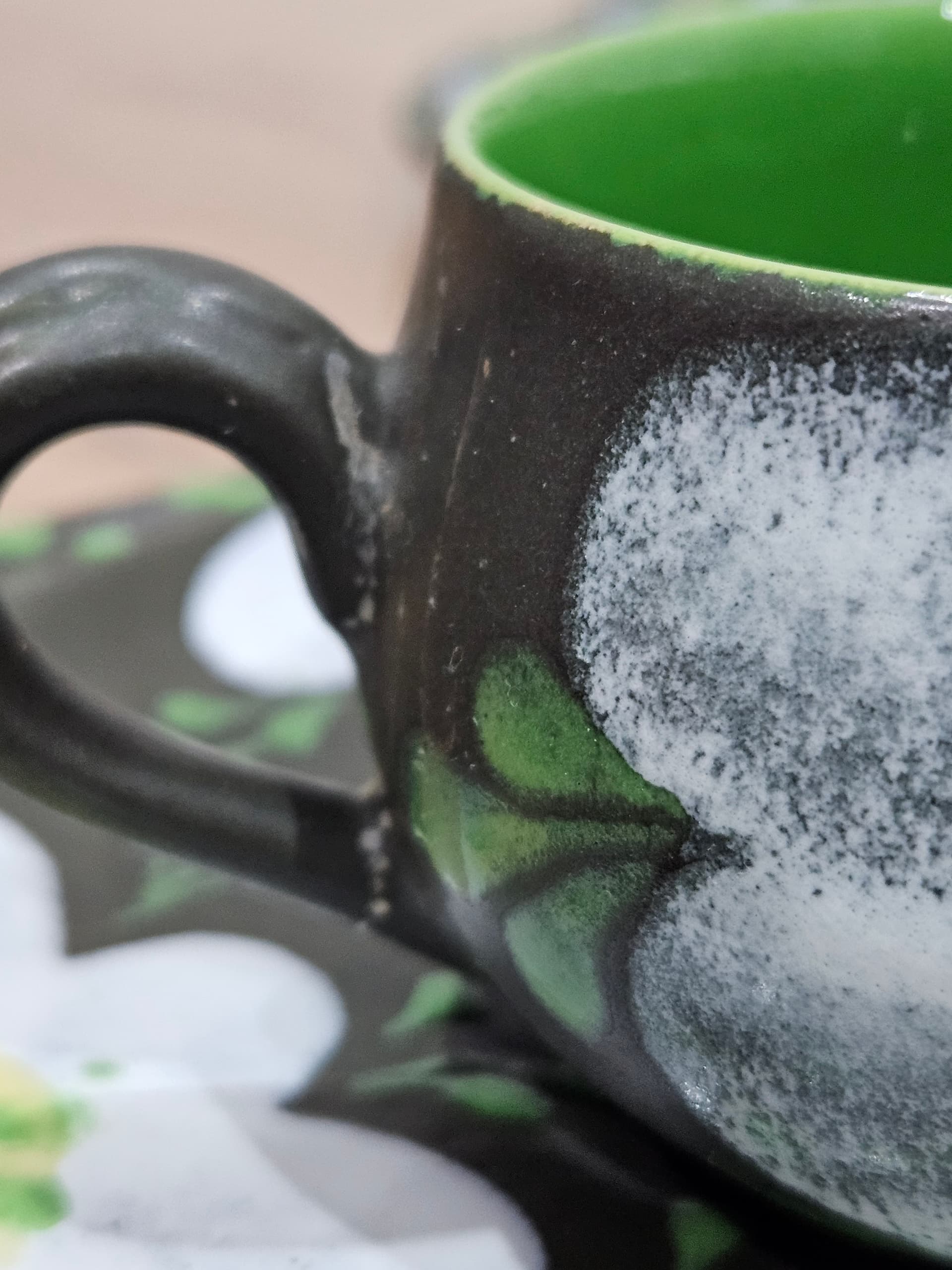 Twenty-two piece coffee and tea set, black white grey green ceramic, Argentina, 1980s. - 366879