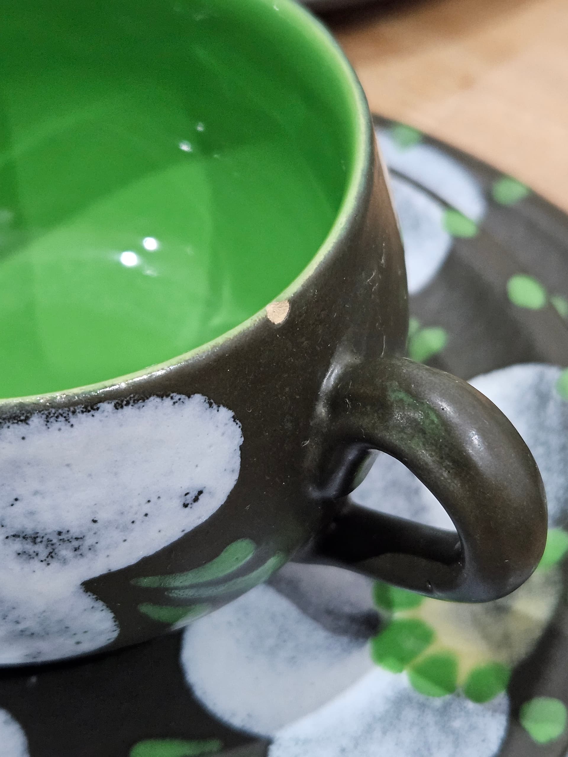 Twenty-two piece coffee and tea set, black white grey green ceramic, Argentina, 1980s. - 366868