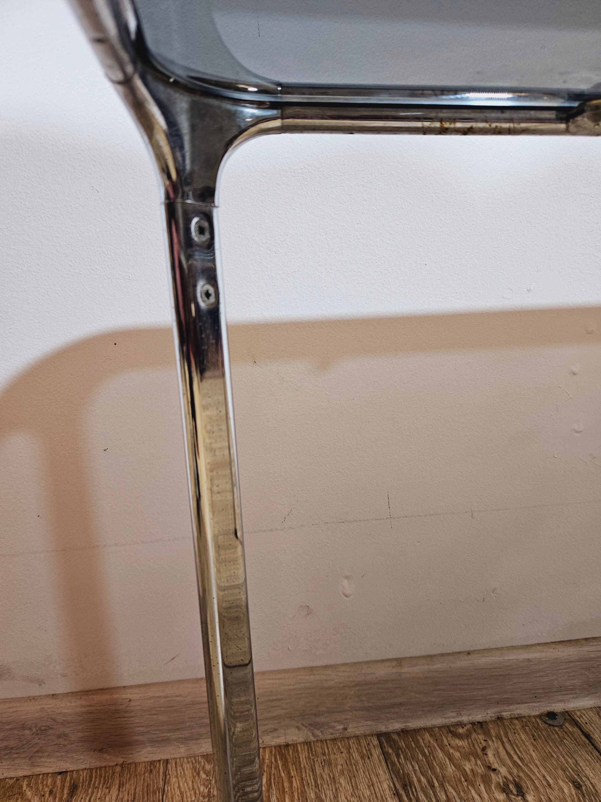 Stolik kawowy, chromowana stal, szkło dymione, Włochy, lata 70. - 366914