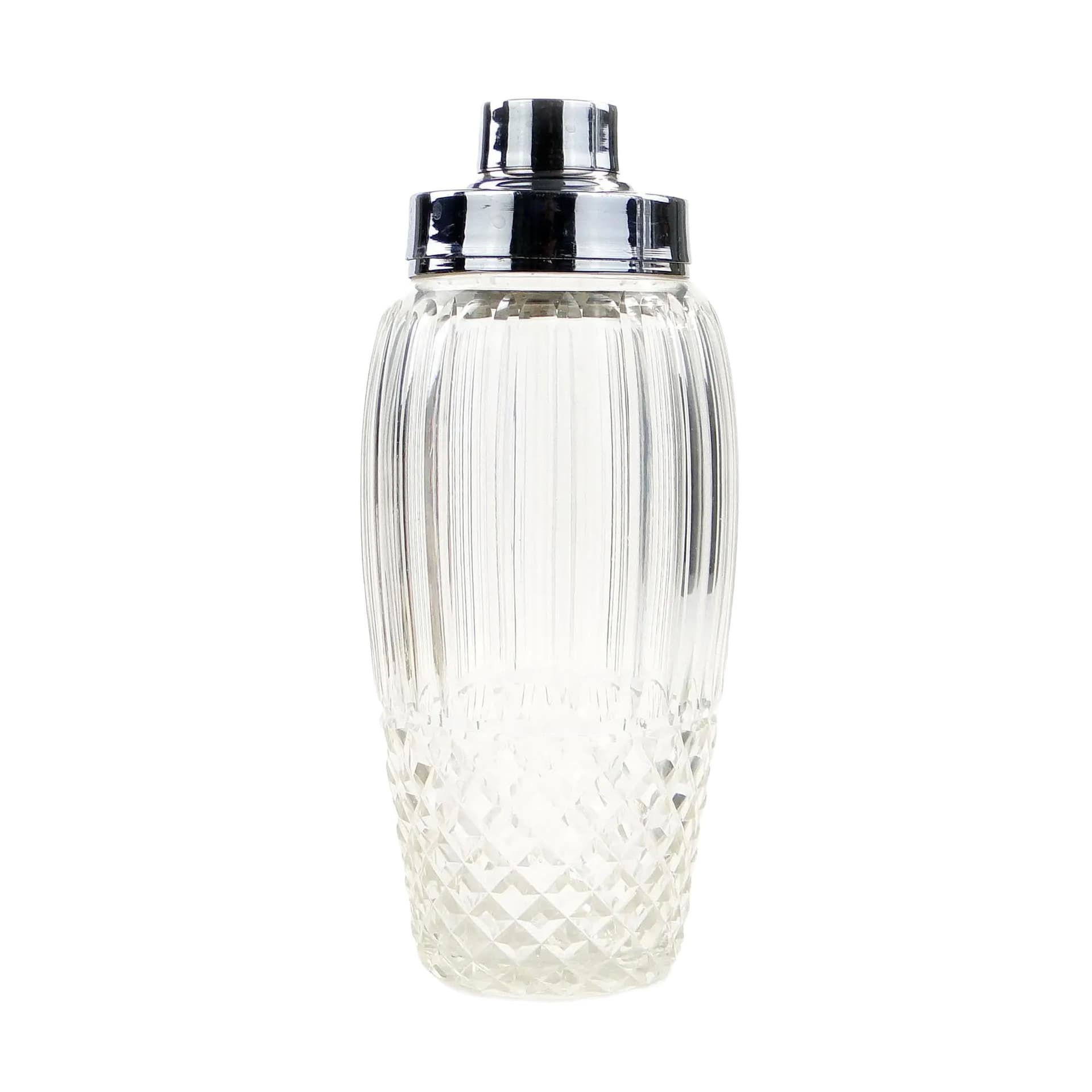 Cocktail shaker Art Deco, transparent crystal, chrome-plated brass, WMF, Germany, 1960s.