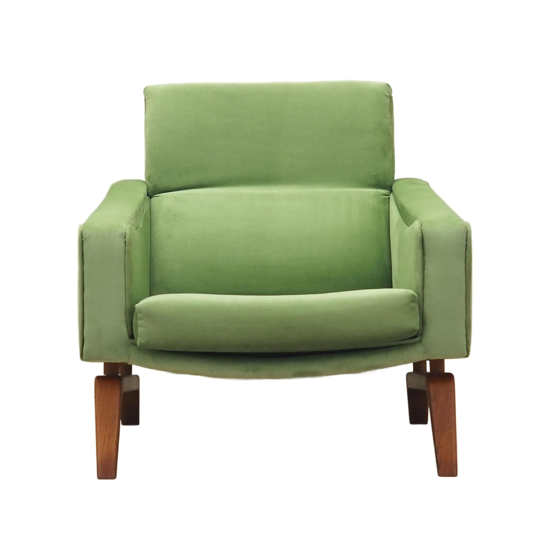 Armchair, green velvet, walnut, Denmark, 1970s.