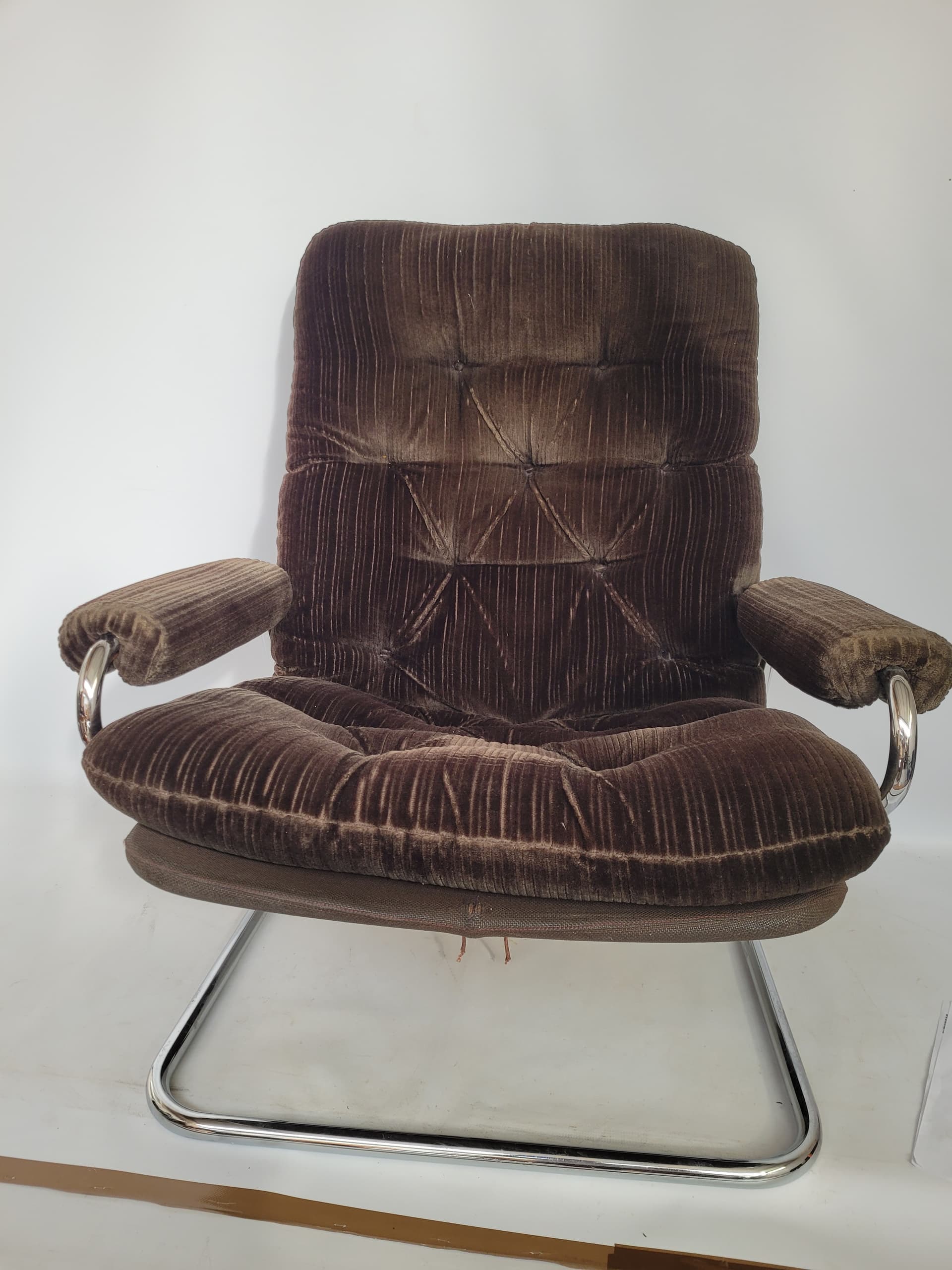Fotel z podnóżkiem Stressless, aksamit brązowy, stal polerowana, Ekornes, Norwegia, lata 60. - 366973