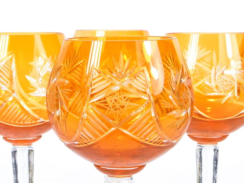 Set of Wine Glasses WMF Cristal Cabinet, orange crystal clear glass, WMF, Germany, 1950s - 367077