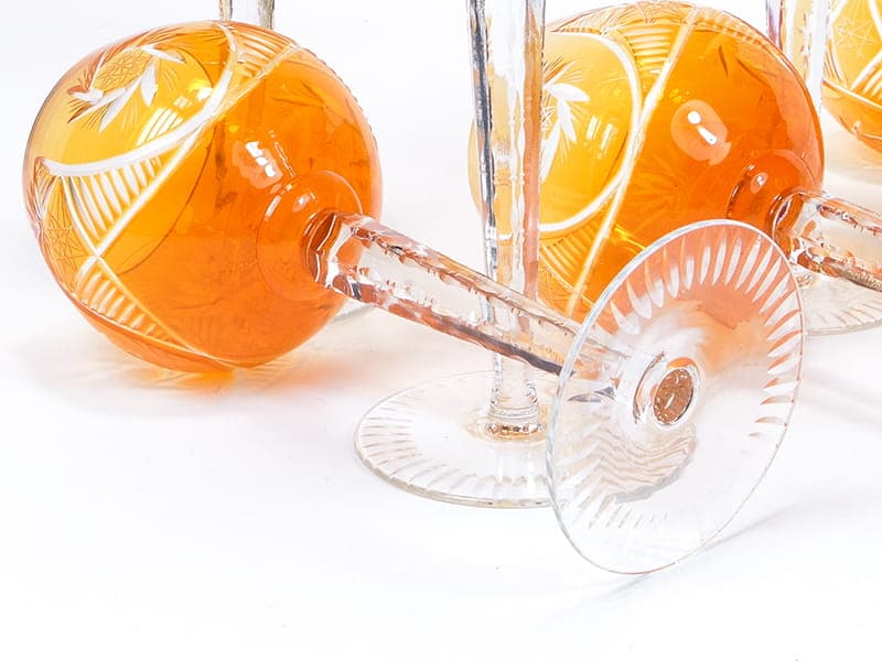 Set of Wine Glasses WMF Cristal Cabinet, orange crystal clear glass, WMF, Germany, 1950s - 367083