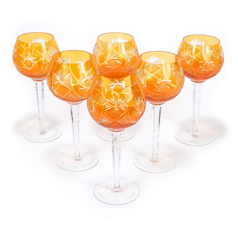Set of Wine Glasses WMF Cristal Cabinet, orange crystal clear glass, WMF, Germany, 1950s - 367074