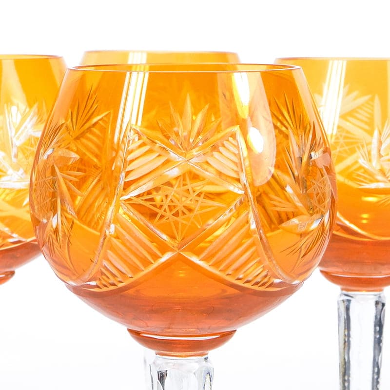 Set of Wine Glasses WMF Cristal Cabinet, orange crystal clear glass, WMF, Germany, 1950s - 367078