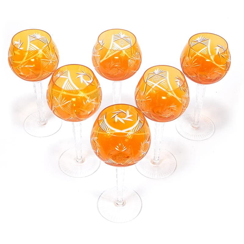 Set of Wine Glasses WMF Cristal Cabinet, orange crystal clear glass, WMF, Germany, 1950s - 367073