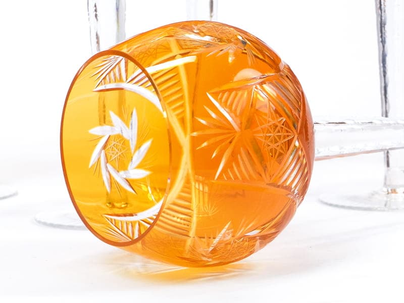 Set of Wine Glasses WMF Cristal Cabinet, orange crystal clear glass, WMF, Germany, 1950s - 367079