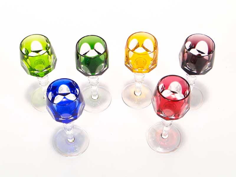 Set of liqueur glasses WMF Cristal Cabinet, multicolour crystal glass, WMF, Germany, 1960s. - 367090