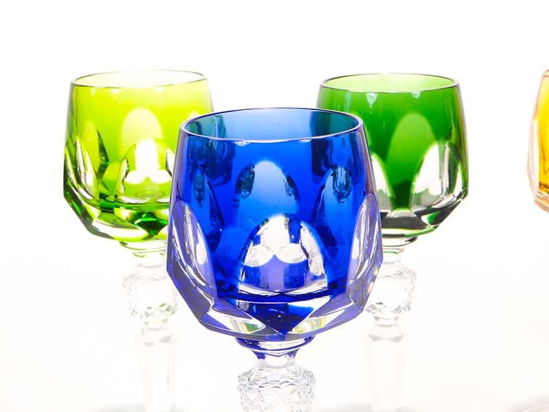 Set of liqueur glasses WMF Cristal Cabinet, multicolour crystal glass, WMF, Germany, 1960s. - 367088