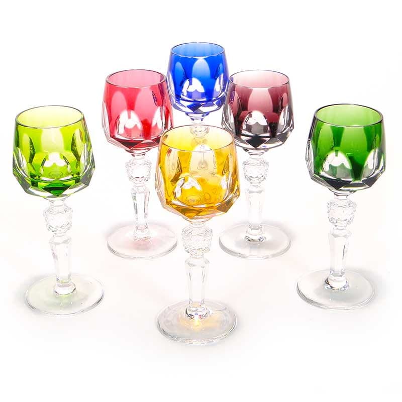 Set of liqueur glasses WMF Cristal Cabinet, multicolour crystal glass, WMF, Germany, 1960s. - 367087