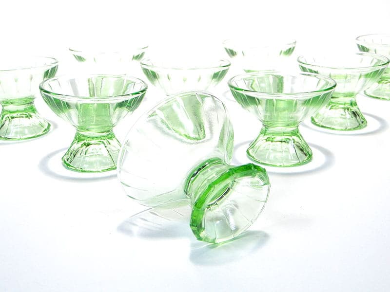 Set of Art Deco glasses, green glass, Czechoslovakia, 1930s - 367171