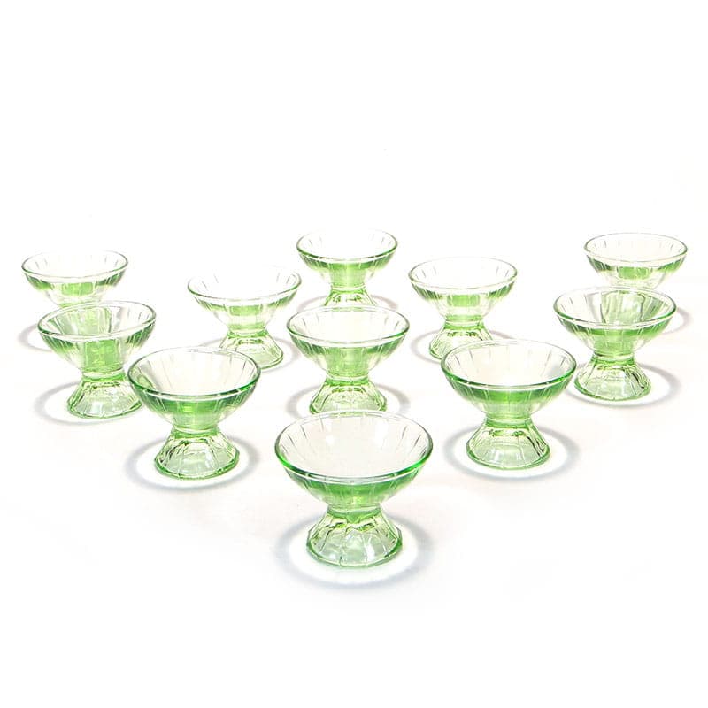 Set of Art Deco glasses, green glass, Czechoslovakia, 1930s - 367167