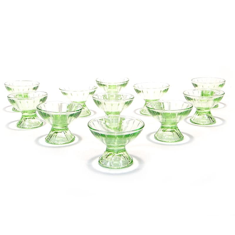 Set of Art Deco glasses, green glass, Czechoslovakia, 1930s - 367173