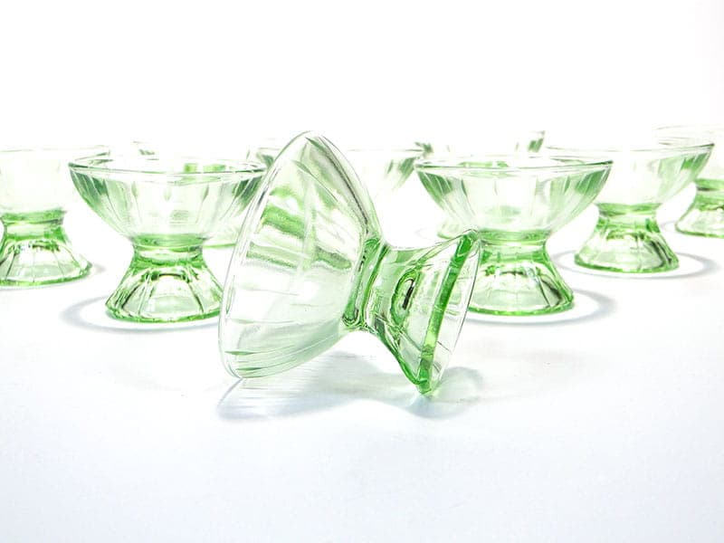 Set of Art Deco glasses, green glass, Czechoslovakia, 1930s - 367169
