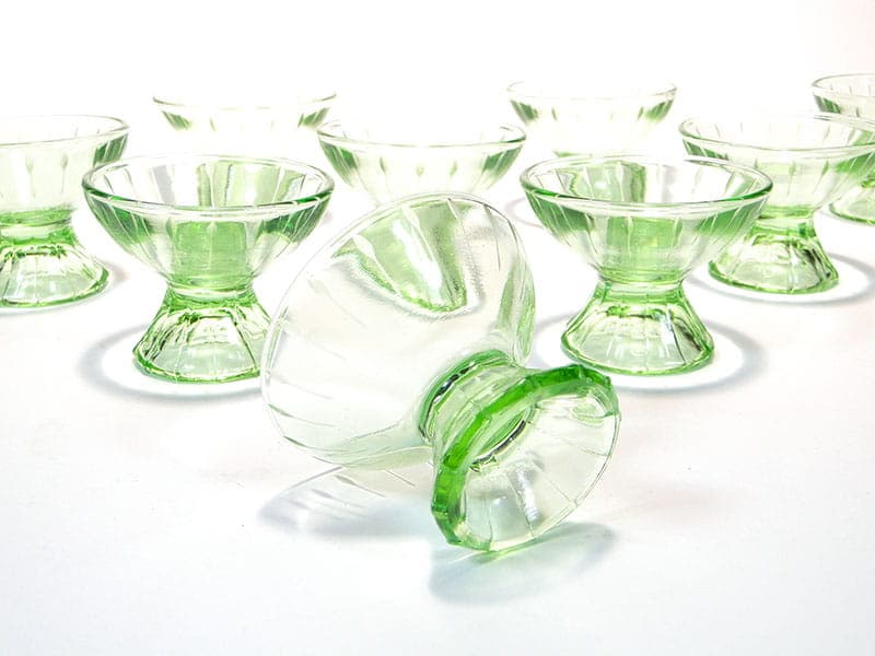 Set of Art Deco glasses, green glass, Czechoslovakia, 1930s - 367170