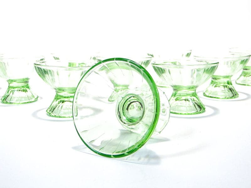 Set of Art Deco glasses, green glass, Czechoslovakia, 1930s - 367168