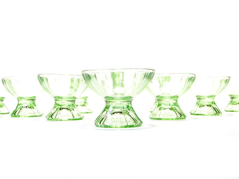 Set of Art Deco glasses, green glass, Czechoslovakia, 1930s - 367166