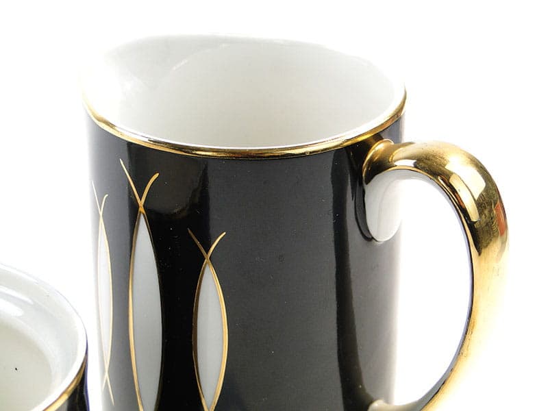 Sugar Bowl and Creamer Set, London, black white gold porcelain, by W. Potacki, Ćmielów, Poland, 1960s. - 367204