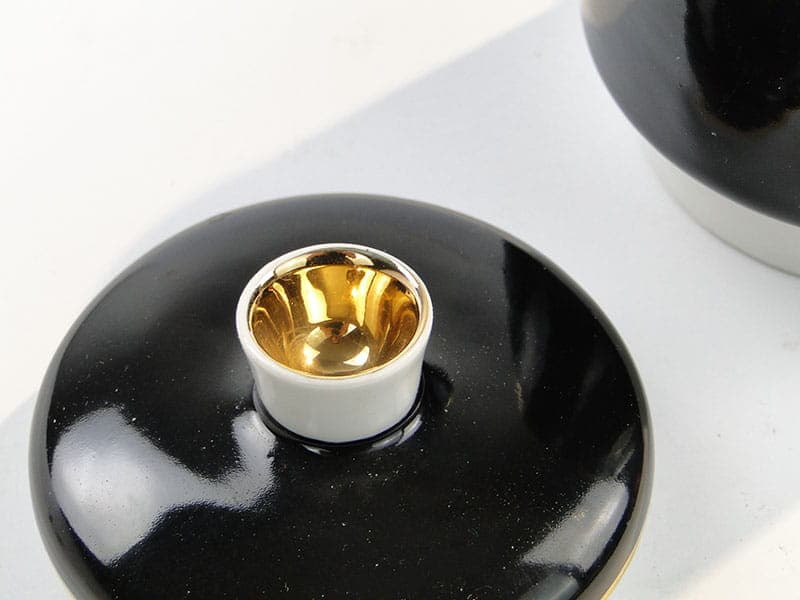 Sugar Bowl and Creamer Set, London, black white gold porcelain, by W. Potacki, Ćmielów, Poland, 1960s. - 367207