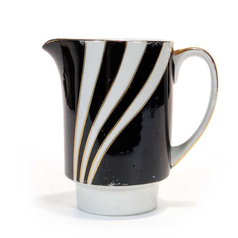 Mlecznik London, porcelana czarna biała, złocenie, proj. W. Potacki, Ćmielów, Polska, lata 60. - 367213