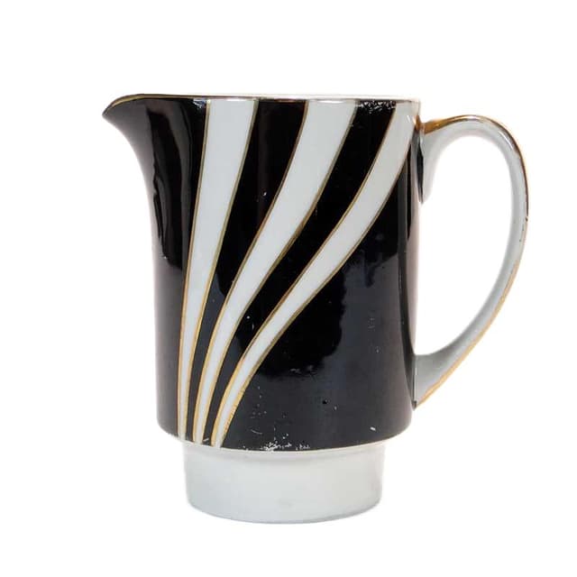 Mlecznik London, porcelana czarna biała, złocenie, proj. W. Potacki, Ćmielów, Polska, lata 60. - WYMIARY