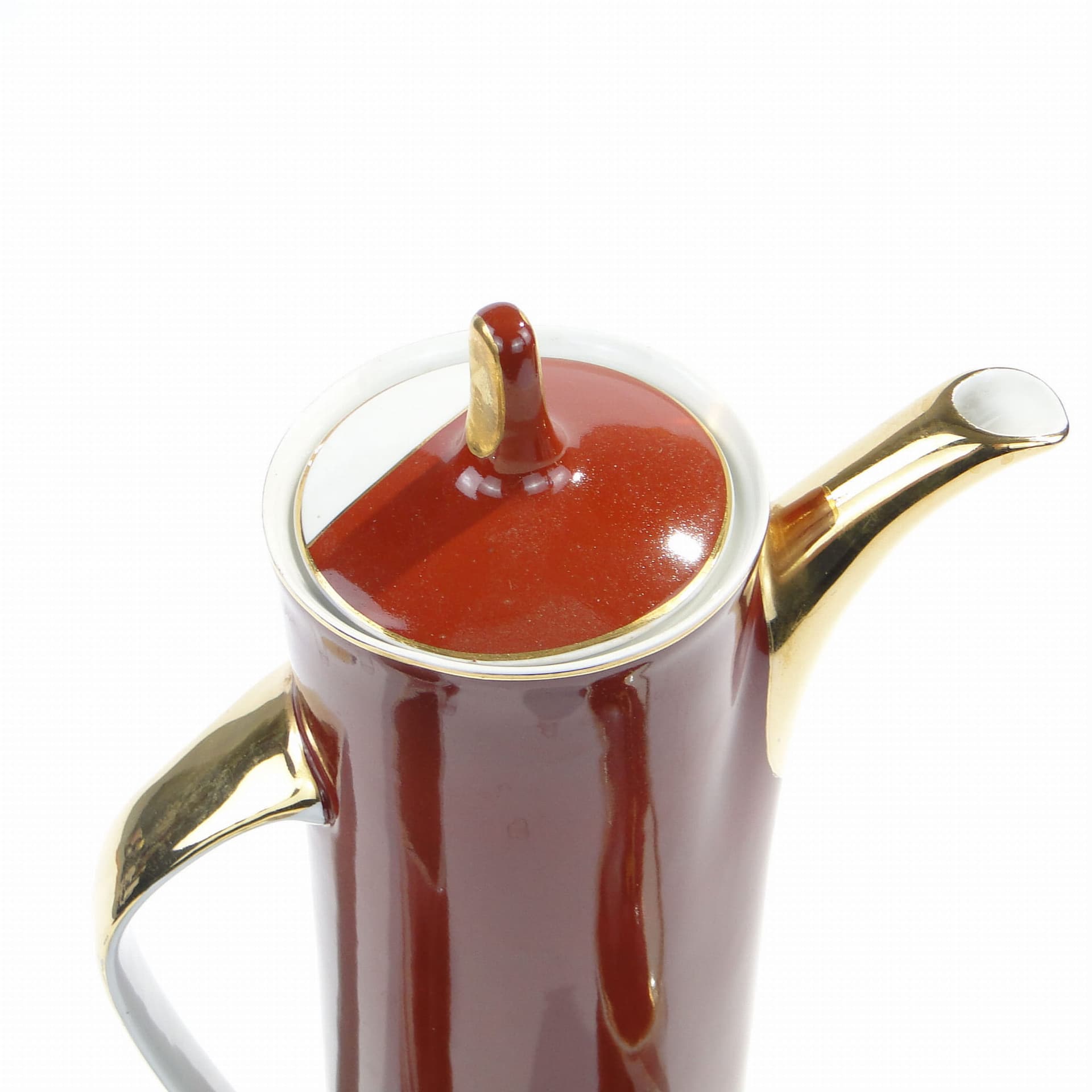 Zestaw kawowy Krokus, czerwony biały złoty, porcelana, proj. W. Potacki, Ćmielów, Polska, lata 60. - 367228
