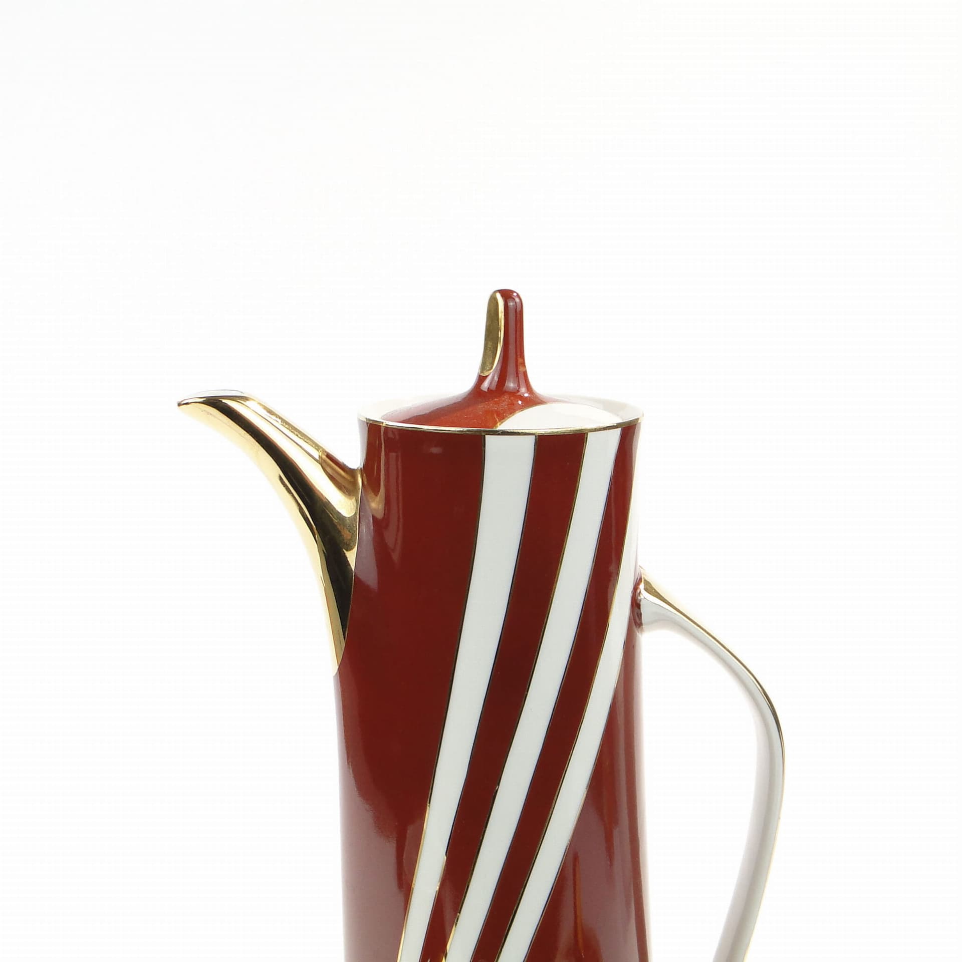 Zestaw kawowy Krokus, czerwony biały złoty, porcelana, proj. W. Potacki, Ćmielów, Polska, lata 60. - 367226