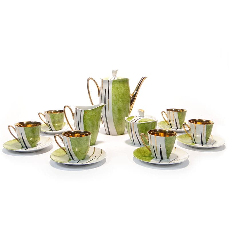 Coffee Set Ewa, green white-black porcelain, gilded, by Z. M. Stadnicki, Zakład Porcelany Stołowej Krzysztof, Poland, 1950s - 367245