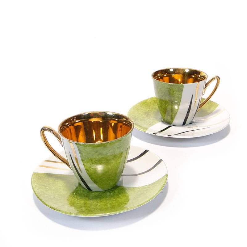 Coffee Set Ewa, green white-black porcelain, gilded, by Z. M. Stadnicki, Zakład Porcelany Stołowej Krzysztof, Poland, 1950s - 367253