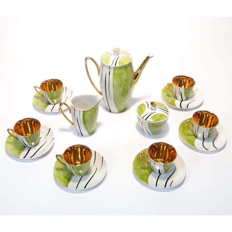 Coffee Set Ewa, green white-black porcelain, gilded, by Z. M. Stadnicki, Zakład Porcelany Stołowej Krzysztof, Poland, 1950s - 367246