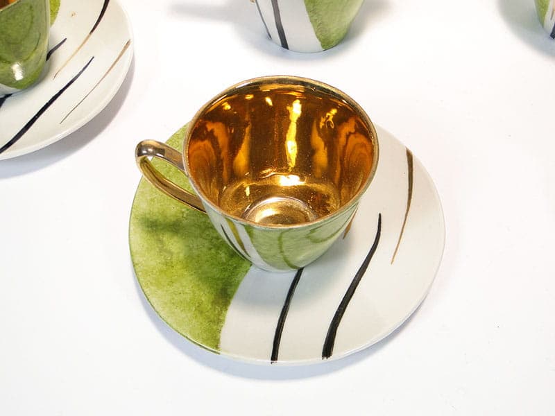 Coffee Set Ewa, green white-black porcelain, gilded, by Z. M. Stadnicki, Zakład Porcelany Stołowej Krzysztof, Poland, 1950s - 367248