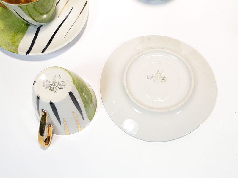 Coffee Set Ewa, green white-black porcelain, gilded, by Z. M. Stadnicki, Zakład Porcelany Stołowej Krzysztof, Poland, 1950s - 367244