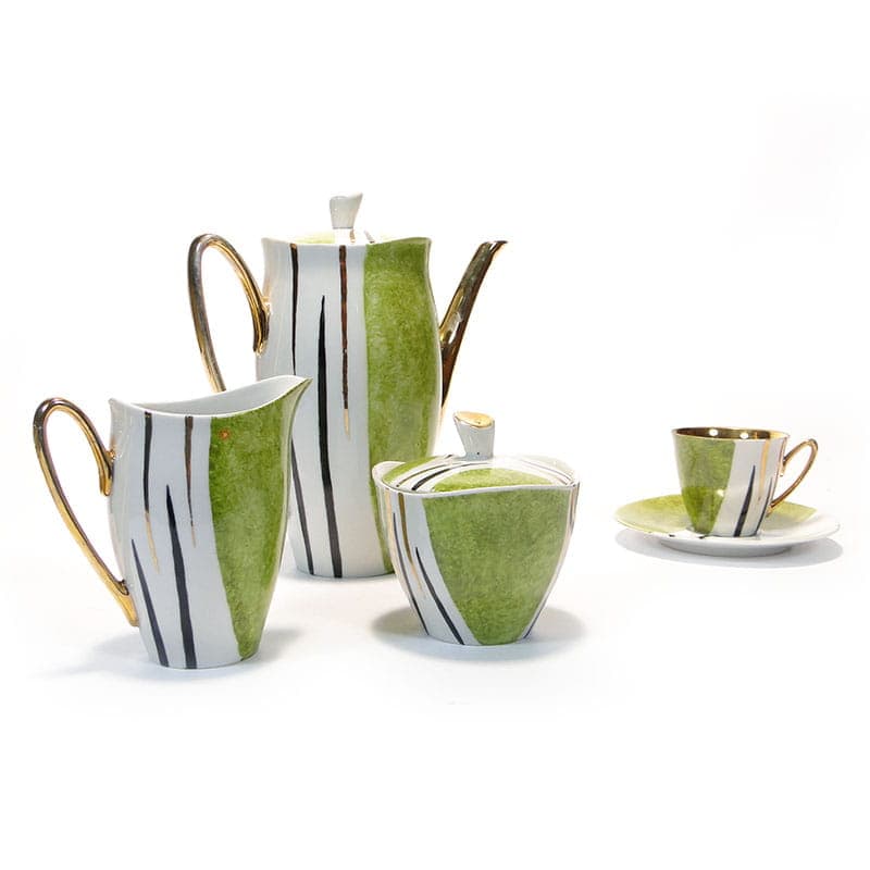 Coffee Set Ewa, green white-black porcelain, gilded, by Z. M. Stadnicki, Zakład Porcelany Stołowej Krzysztof, Poland, 1950s - 367252