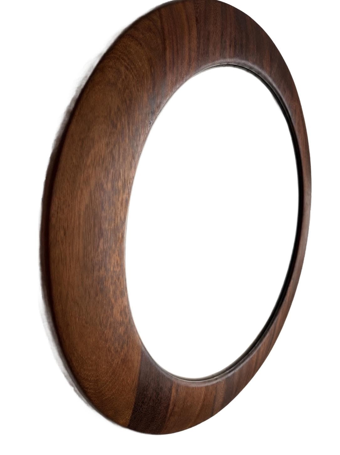 Lustro ścienne Rampel Designs Ø80 cm, drewno brązowy, szkło, Kenia, lata 90.