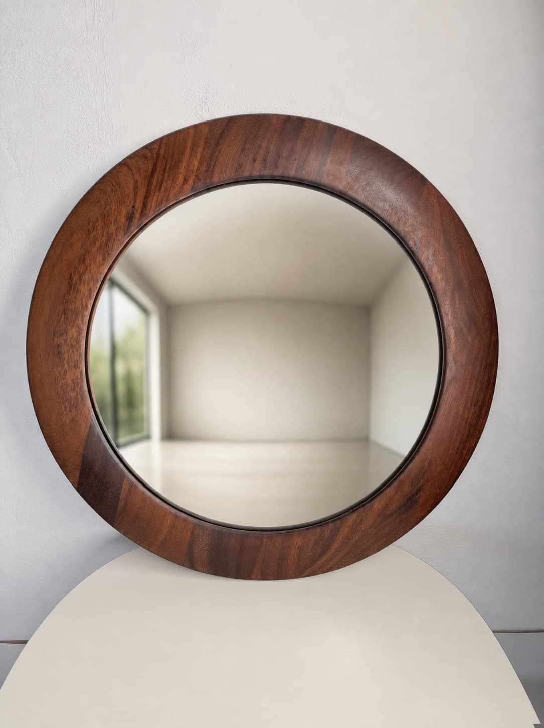 Lustro ścienne Rampel Designs Ø80 cm, drewno brązowy, szkło, Kenia, lata 90. - 367315