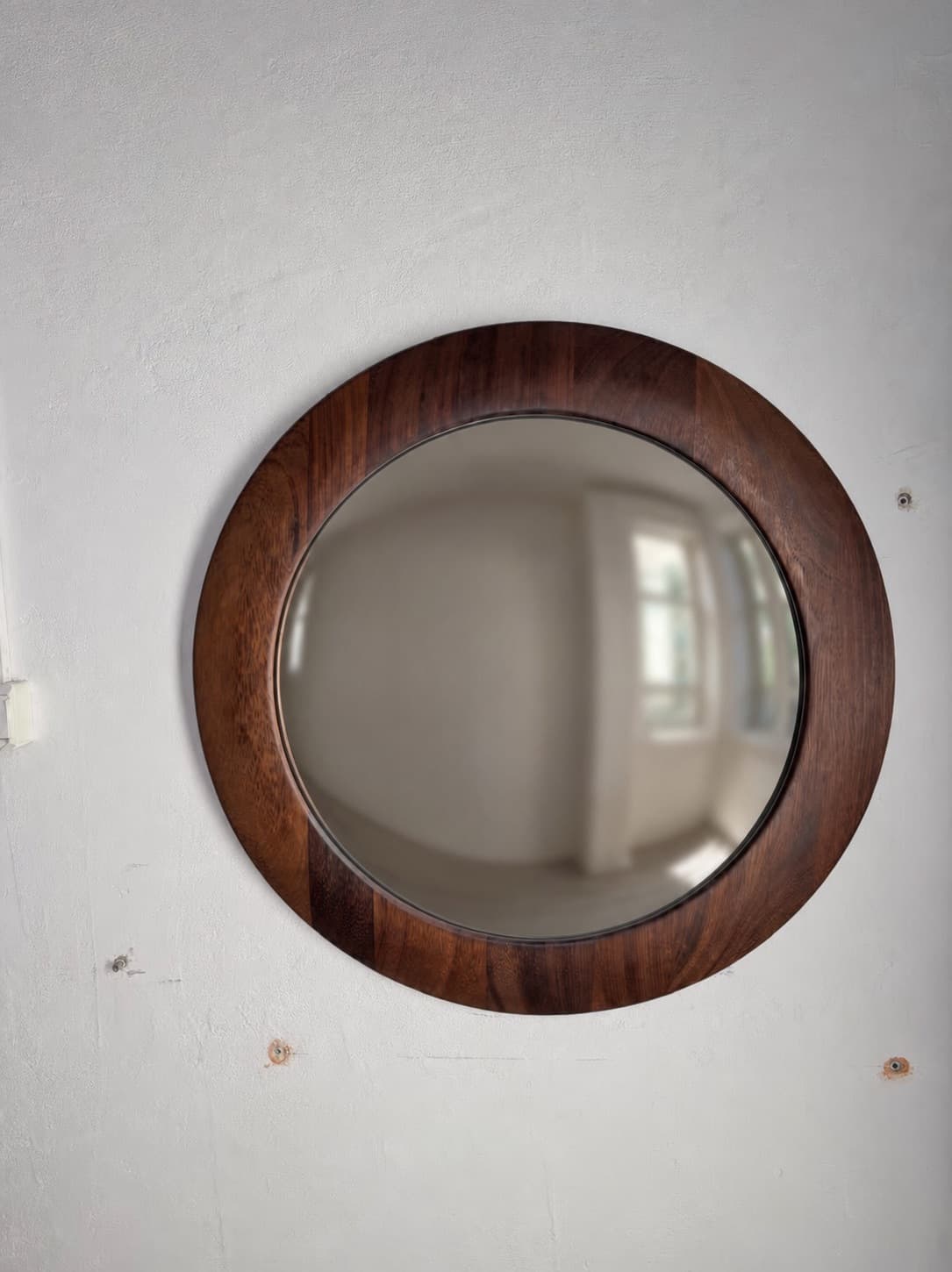 Lustro ścienne Rampel Designs Ø80 cm, drewno brązowy, szkło, Kenia, lata 90. - 367313