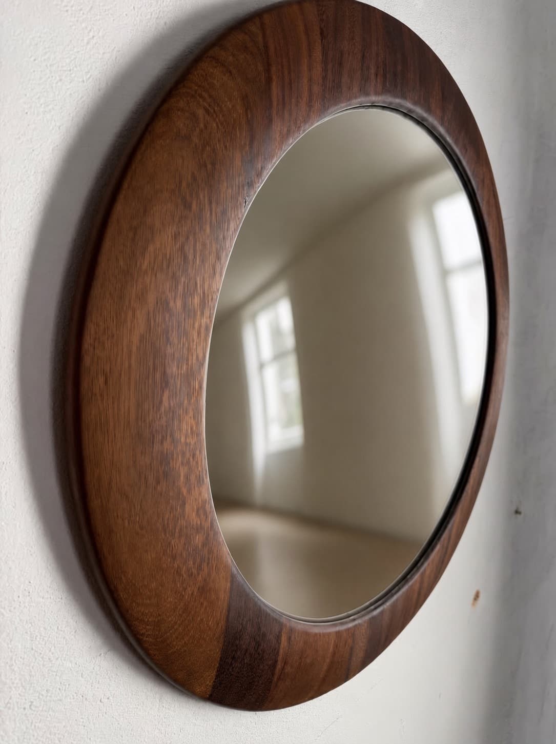 Lustro ścienne Rampel Designs Ø80 cm, drewno brązowy, szkło, Kenia, lata 90. - 367314
