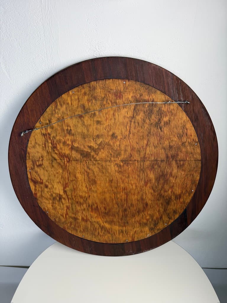 Lustro ścienne Rampel Designs Ø80 cm, drewno brązowy, szkło, Kenia, lata 90. - 367317
