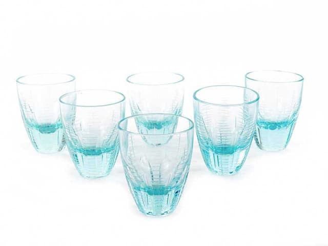 Set of glasses Beryl, clear blue-green crystal, by I. Pastrankowa, Moser, Czechia, 1950s - DIMENSION