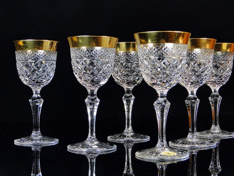 Set of Ernestine wine glasses, clear crystal, gilt, Józefina Glassworks, Poland, 1920s - 367514