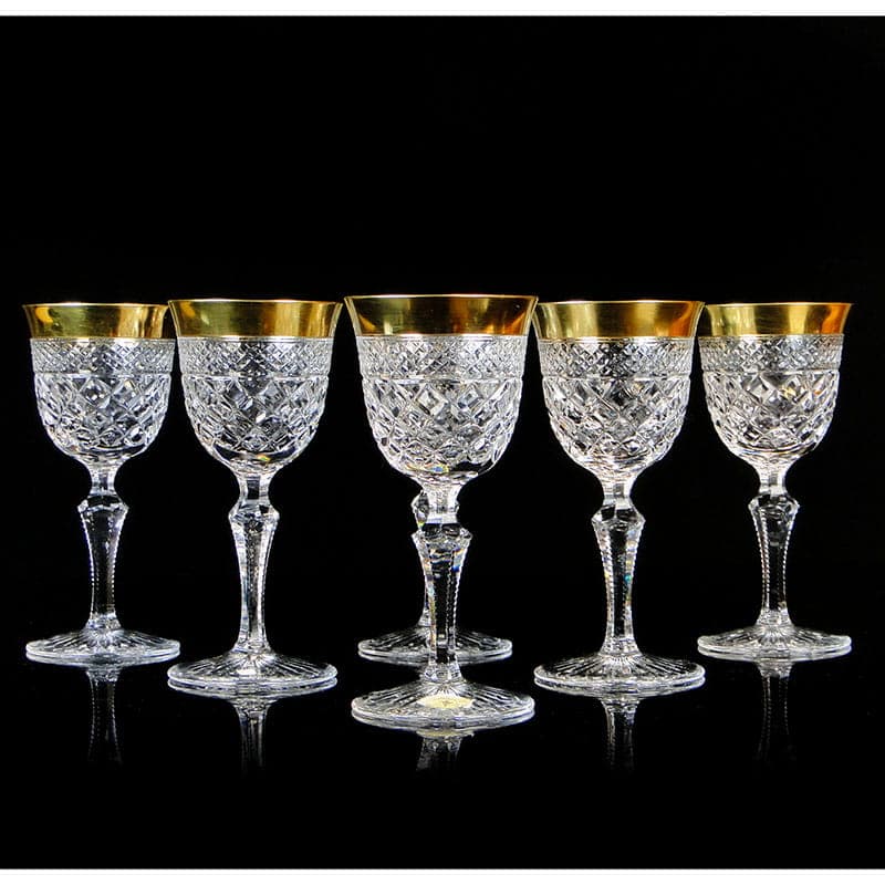 Set of Ernestine wine glasses, clear crystal, gilt, Józefina Glassworks, Poland, 1920s - 367513
