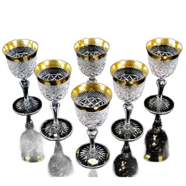 Set of Ernestine wine glasses, clear crystal, gilt, Józefina Glassworks, Poland, 1920s - DIMENSION