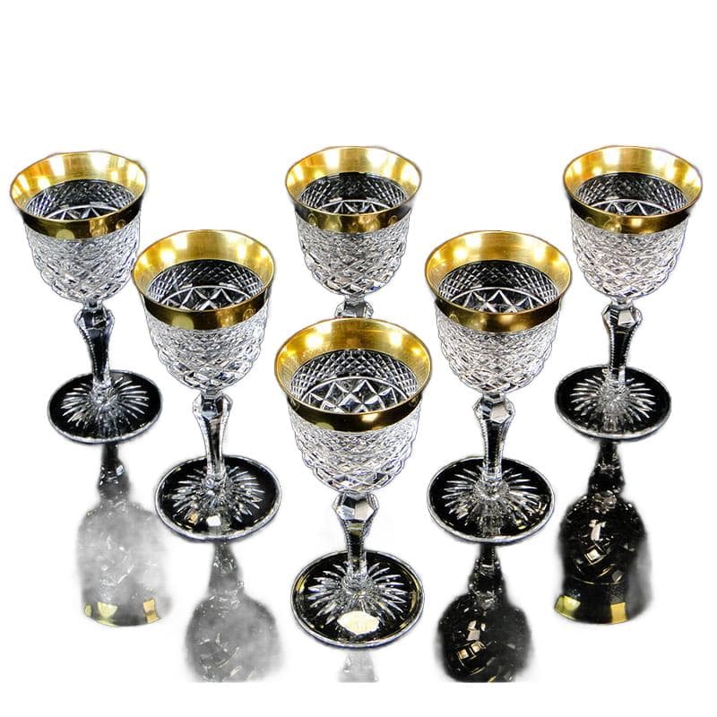 Set of Ernestine wine glasses, clear crystal, gilt, Józefina Glassworks, Poland, 1920s