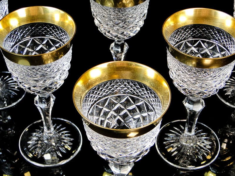 Set of Ernestine wine glasses, clear crystal, gilt, Józefina Glassworks, Poland, 1920s - 367519