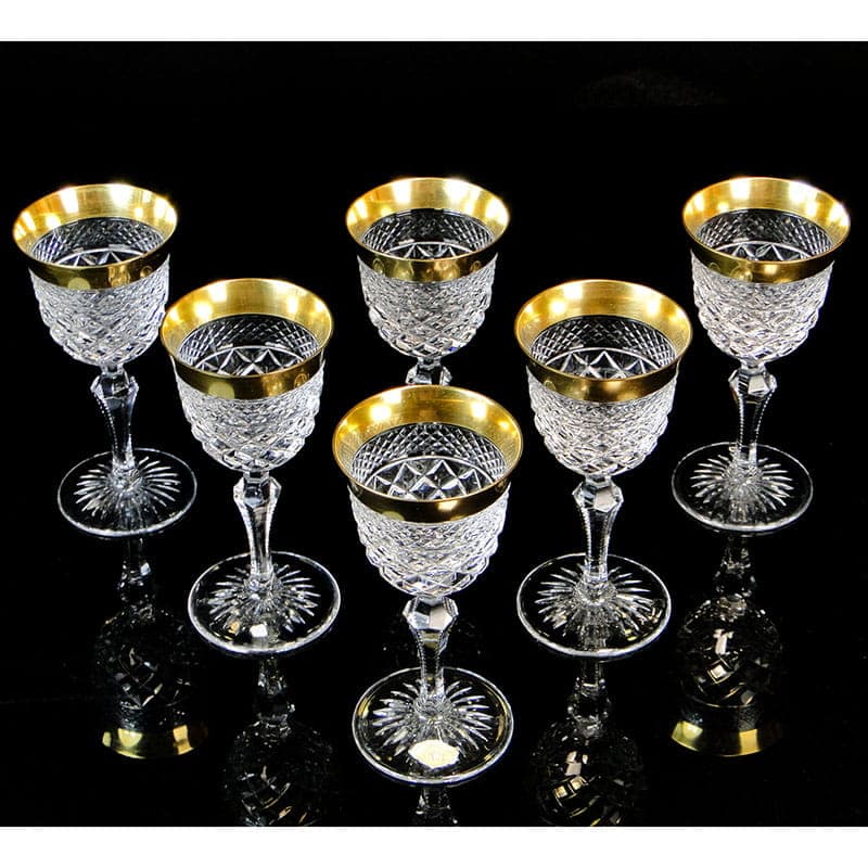 Set of Ernestine wine glasses, clear crystal, gilt, Józefina Glassworks, Poland, 1920s - 367520
