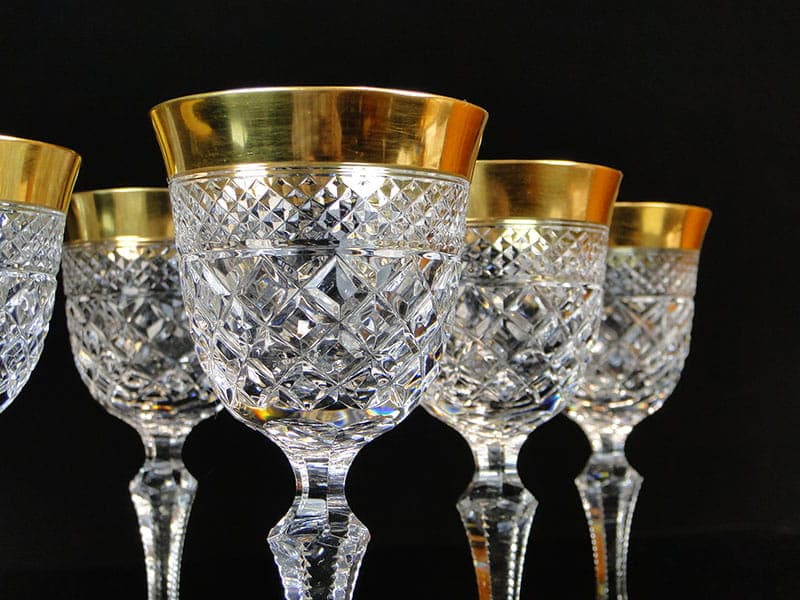 Set of Ernestine wine glasses, clear crystal, gilt, Józefina Glassworks, Poland, 1920s - 367515